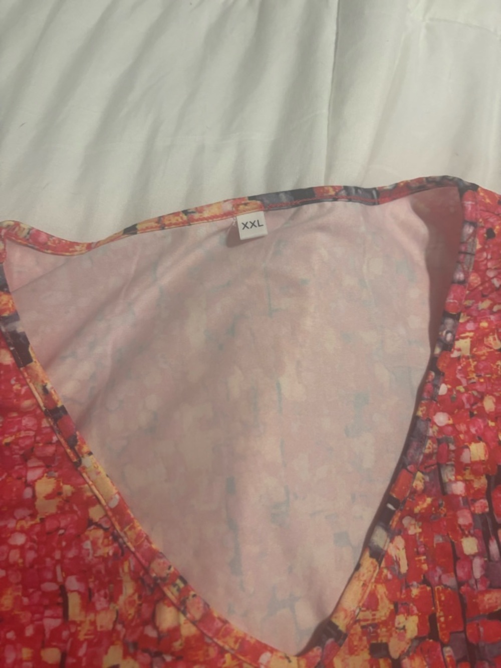 Vibrant Red Patterned V-Neck Top
